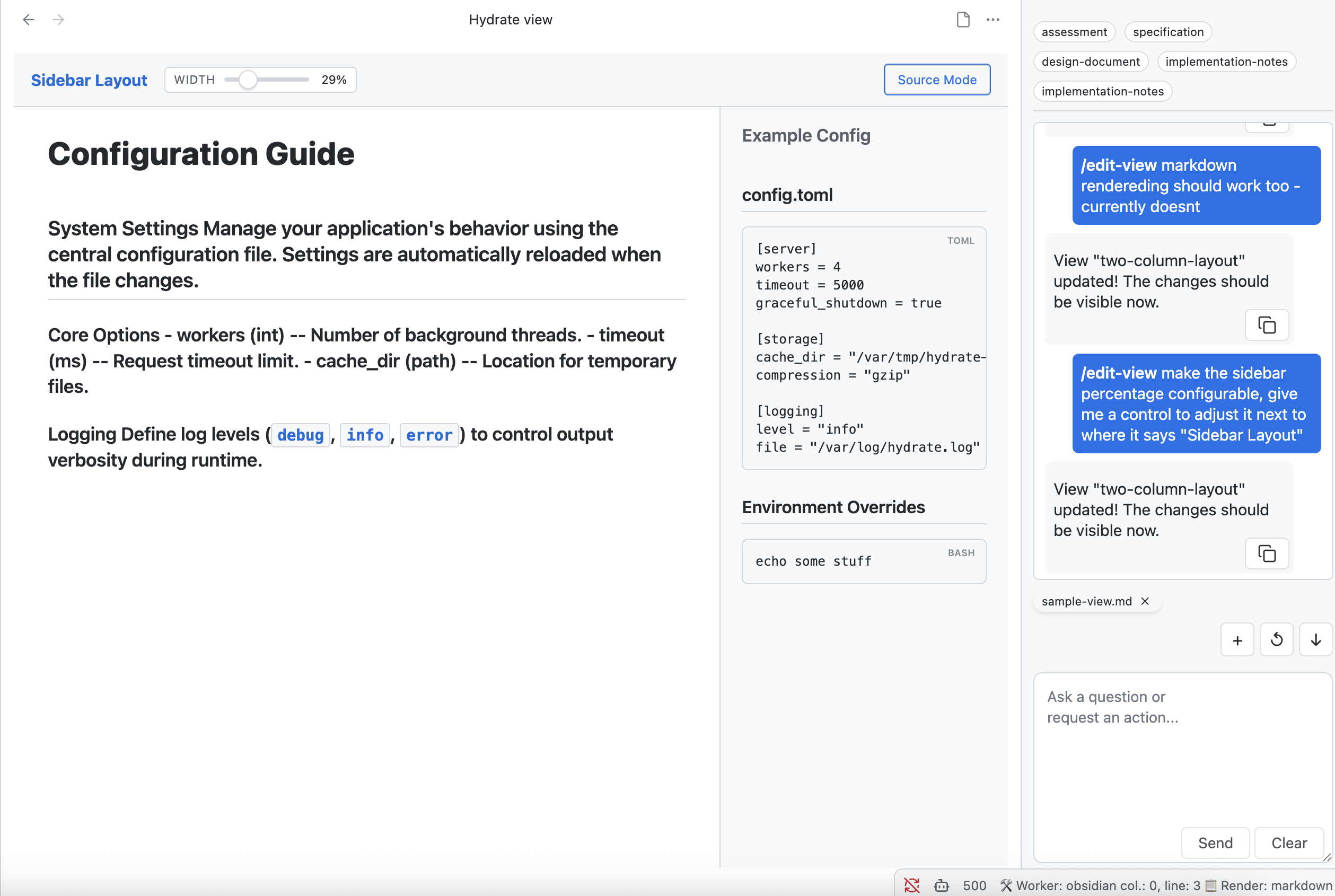 Editing a React view with AI assistance